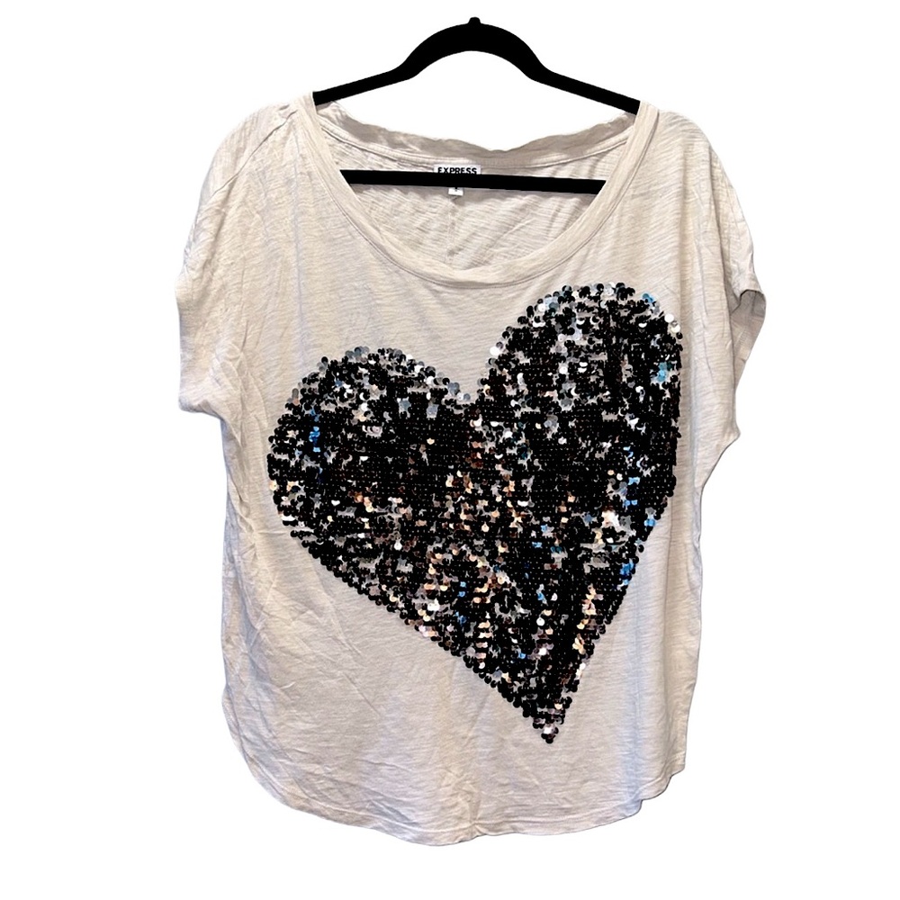 Express women's vintage Y2K sequin heart graphic tee – Size M